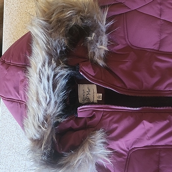 NWT Maralyn & Me Wine Hooded Cozy Puffer Coat With Faux Fur Trim Size XL - Picture 6 of 14